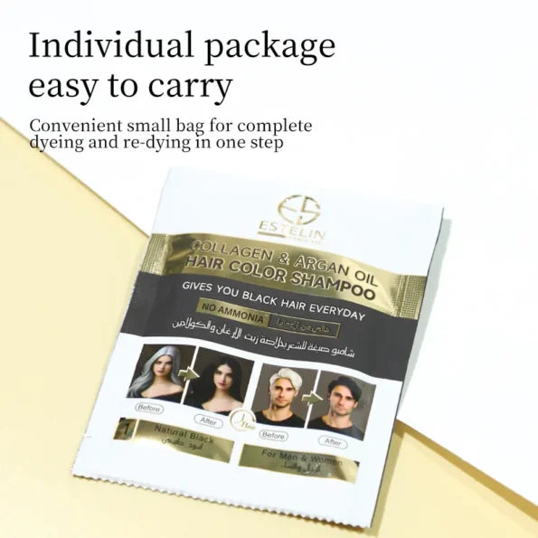 ESTELIN Collagen & argan oil hair color shampoo Sachets 25ml (Natural black) – 10pcs