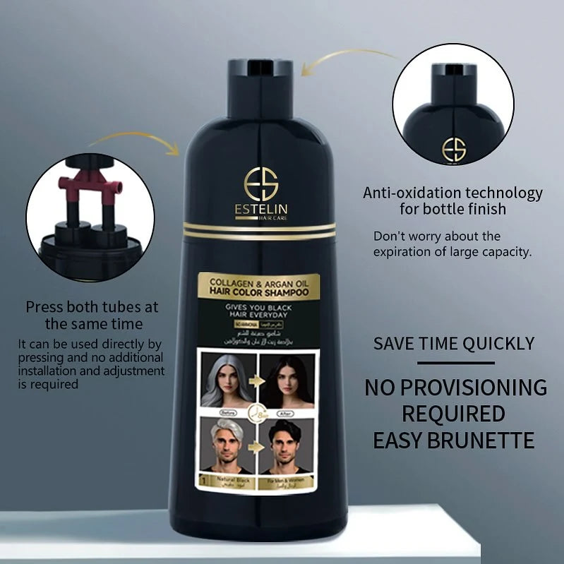 Estelin Collagen & Argan Oil Hair Color Shampoo Natural Black - 400ML