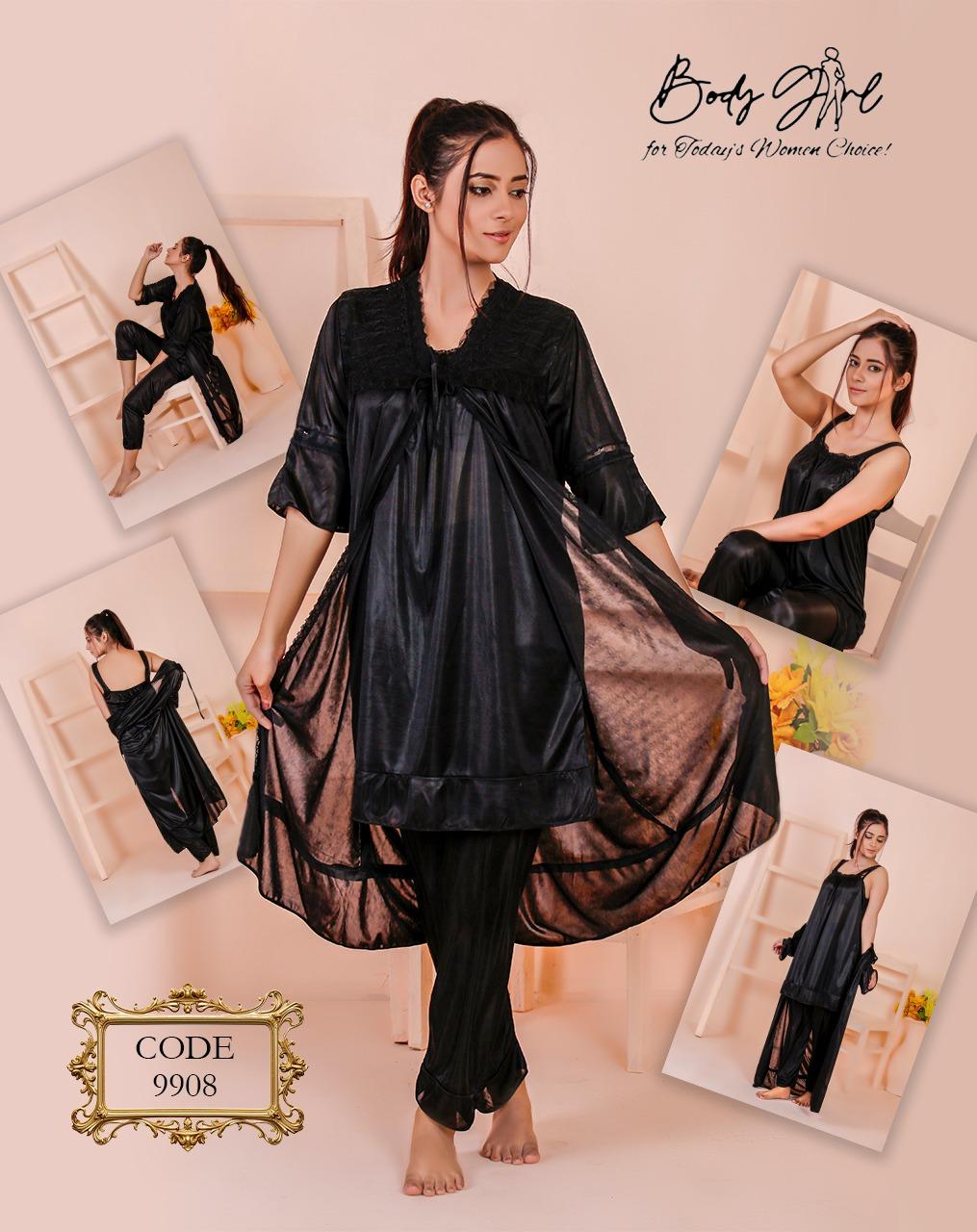 Elegant Silk & Lace Breathable 3-Piece Long Gown Nightwear Set Women