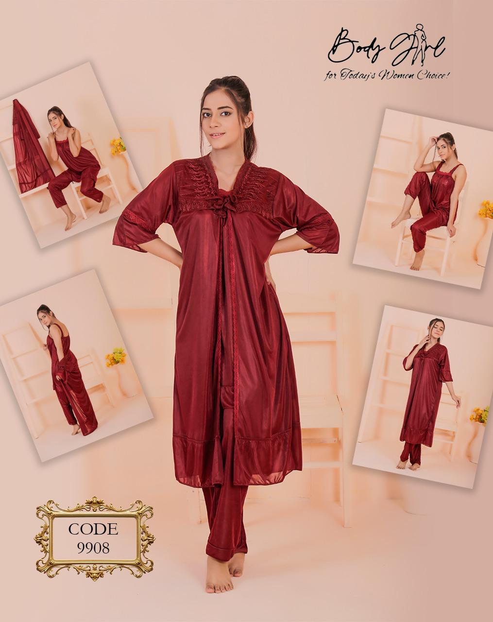 Elegant Silk & Lace Breathable 3-Piece Long Gown Nightwear Set Women