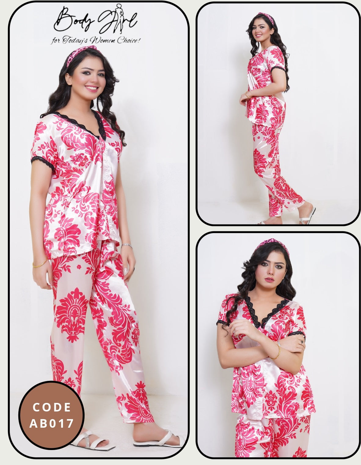 2 Pcs Half Sleeves Suit with Flower Printed Shirt & Trouser Set for Women