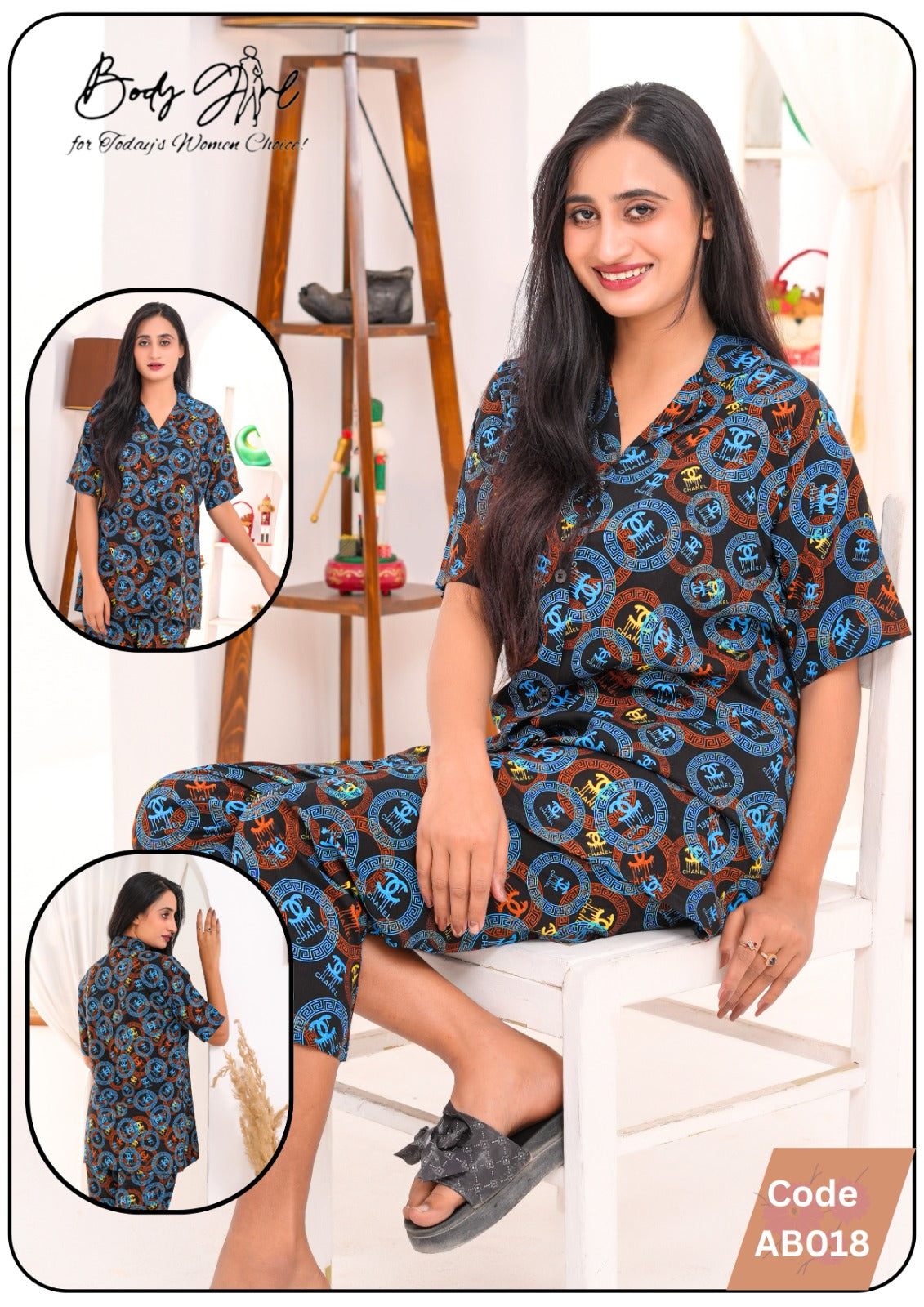 Floral Printed Shirt & Trouser Night Wear For Girls & Women