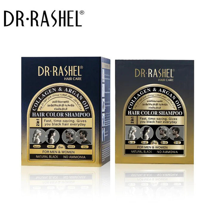 DR.RASHEL Collagen And Argan Oil Natural Black Hair Color Shampoo 10 Sachet - 25ml
