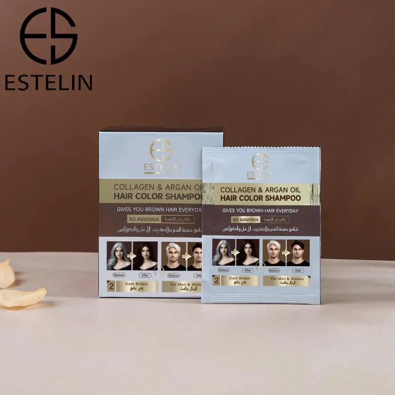 Estelin Collagen & Argan Oil Hair Color Shampoo Dark Brown - 400ML