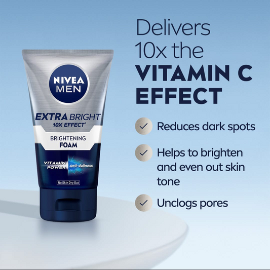 Nivea Men Extra Bright 10X Effect Brightening Foam Face Wash - 100ml