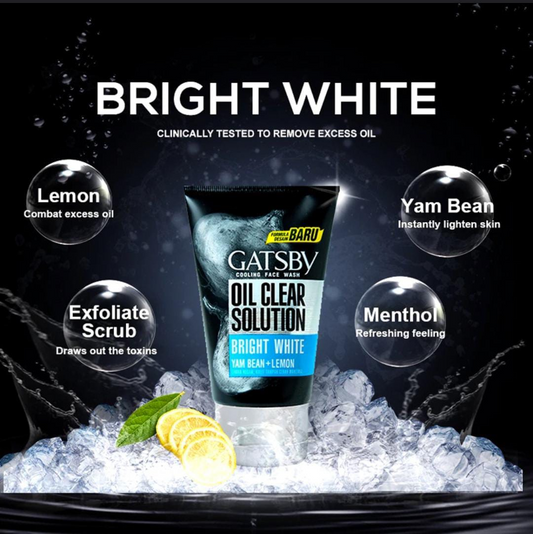 Gatsby Men Oil Clear Solution Bright White Yam Bean + Lemon Face Wash - 100ml