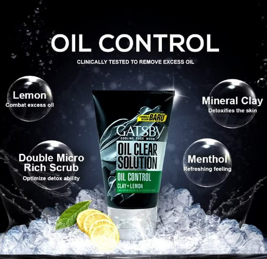 Gatsby Men Oil Clear Solution Oil Control Clay + Lemon Face Wash - 100ml