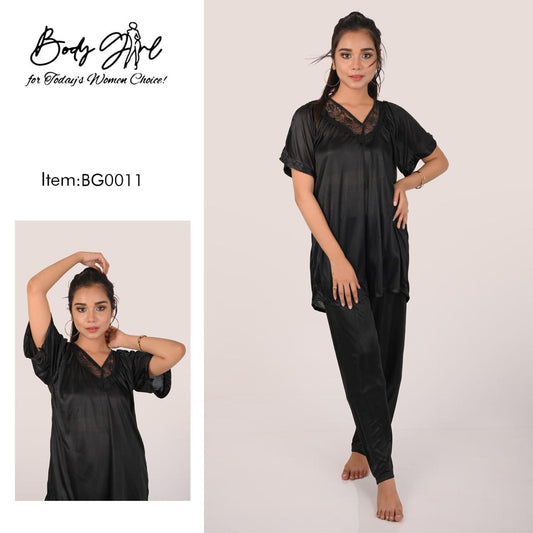 Black Silk 2pcs Nighty