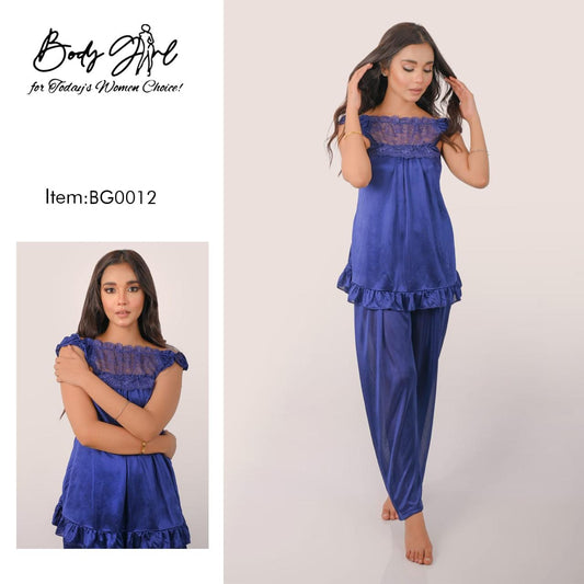 Blue 2-Pieces V-Neck Nightwear For Girls & Women