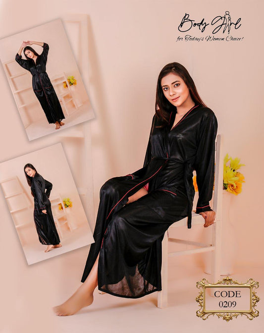Black 1-Pieces Long Gown Nightwear For Girls