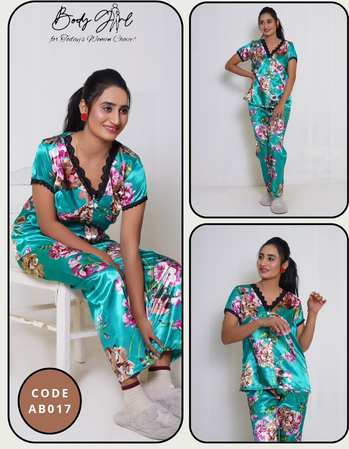 Sky Green Floral Print Pajama Set – 2-Piece Loungewear