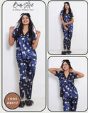 Luxury Satin Floral Nightwear Set – Navy Blue