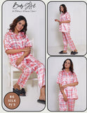 Luxury Satin Checkered Pajama Set – Pink & White