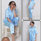 Luxury BG Silk Pajama Set – Blue & White Checkered Nightwear