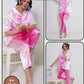 Women's Satin Pajama Set - Pink & White
