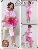 Women's Satin Pajama Set - Pink & White
