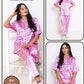 Women's Satin Pajama Set - Pink Script Print