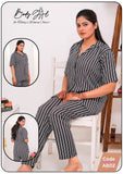 Striped Black Shirt & Trouser Night Wear For Girls & Women