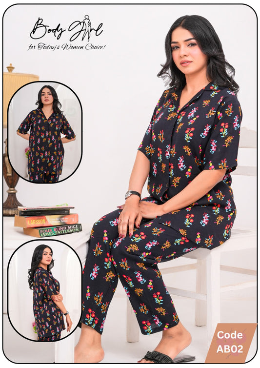 Floral Printed Shirt & Trouser Night Wear For Girls & Women