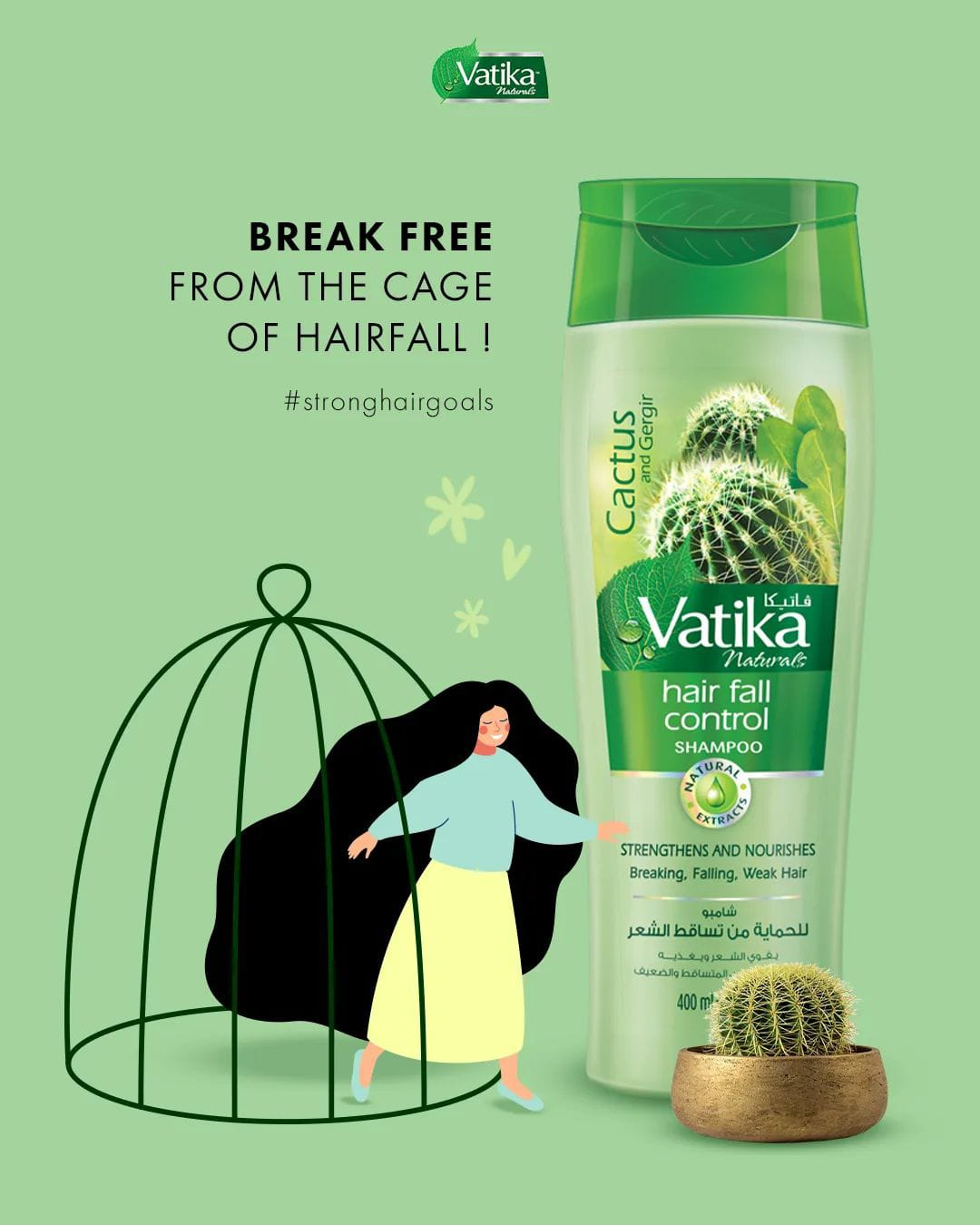 Dabur Vatika Cactus and Gergir Hair Fall Control Shampoo - 360ml